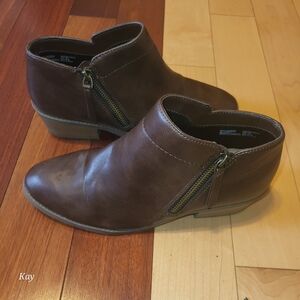 Brown zip up booties